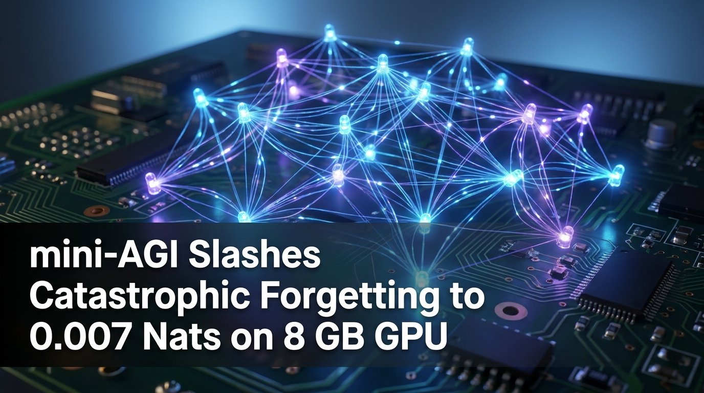 mini-AGI Slashes Catastrophic Forgetting to 0.007 Nats on 8 GB GPU