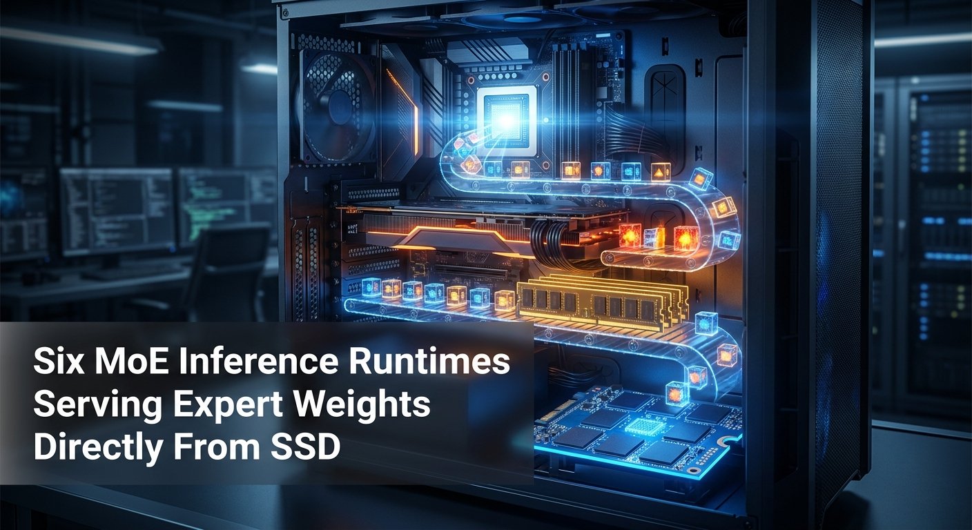 Six MoE Inference Runtimes Serving Expert Weights Directly From SSD